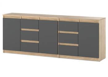 Komoda Pojemna Do Salonu Sypialni 6 Szuflad 200cm Dąb Sonoma Szara Mat