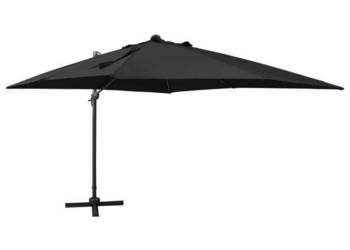 Parasol wiszący z lampkami LED i słupkiem, 300 cm, czarny（312348）