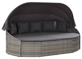 Łóżko ogrodowe z baldachimem, polirattan, szare（SKU:46093）