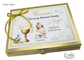 Pamiątka z okazji Pierwszej Komunii Świętej. Drewniane Pudełko