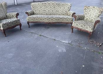 Zabytkowy styl, wyjątkowy komplet: sofa + 2 fotele
