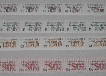 Zestaw talonów paliwowych 5, 15, 20, 50 litrów z PRL