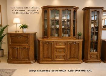 Dębowa NOWA Witryna z Komodą 165 cm KINGA, Dąb Rustikal = PRODUCENT Pyka