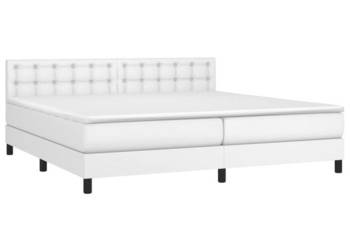 Łóżko kontynentalne z materacem i LED biała ekoskóra 200x200cm WM-3134244