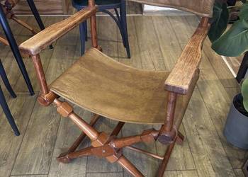 Krzesła safari z litego drewna i skóry (2 szt)!