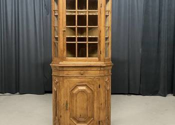 Klasyczna narożna witryna dębowa w rustykalnym stylu, ok. 1900 r.