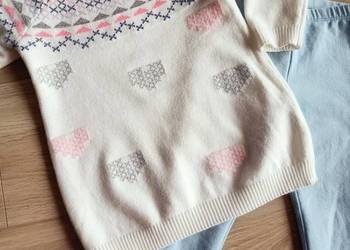 Komplet dziewczęcy sweter tunika leginsy ecru błękit 92