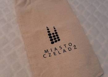 Woreczek materiałowy "Miasto Czeladź", beżowy, 13x26,5cm, ze sznurkiem