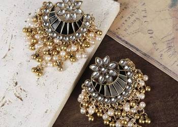 Duże kolczyki wiszące kaskada koralików orient etno boho póksiężyc czarny g Duże kolczyki wiszące kaskada koralików orient etno boho póksiężyc czarny g