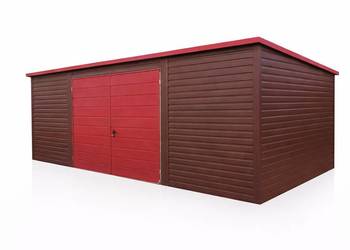 Garaż Blaszany jednostanowiskowy spad na tył 7x4 Ciemny Brąz + Jasna Wiśnia