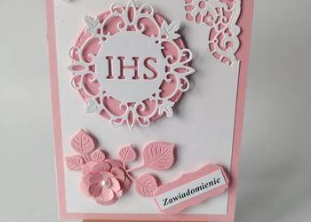 ZAWIADOMIENIA KOMUNIA DZIEWCZYNKA IHS W OKRĘGU C6 RÓŻ - BIEL