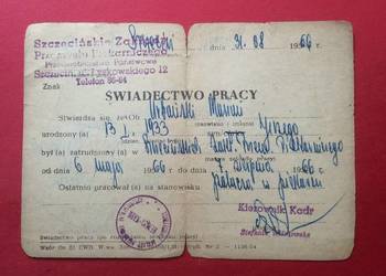 ( 1315 ) Świadectwo Pracy, Urbański