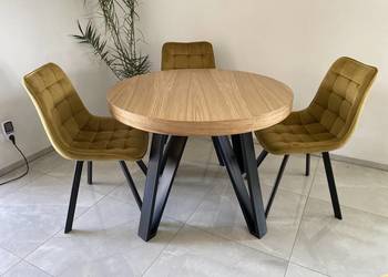 Stół Dębowy Okrągły / LOFT 10 / Rozkładany Do 4M! Krzesło Tapicerowane