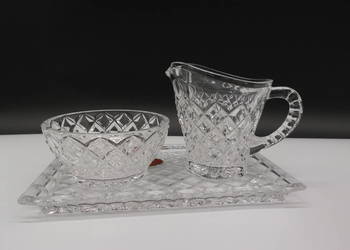 Elegancki Zestaw Kryształowy BOHEMIA – Cukiernica, Mlecznik i Taca