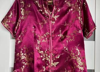 Piękne kimono bluzka kwiaty złote japonia bordo złoto