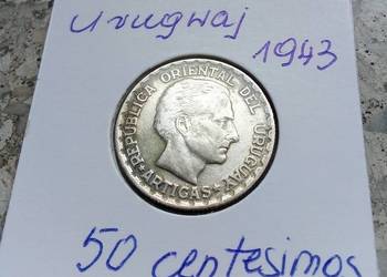 URUGWAJ 50 CENTESIMOS 1943 r-SREBRO 0,700) ARTIGAS