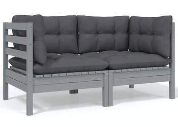 2-osobowa sofa ogrodowa z szarymi poduszkami drewno sosnowe WM-806648