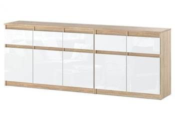 Komoda 5 Szuflad 200cm Pojemna Nowoczesna Szafka Dąb Sonoma Biały Połysk