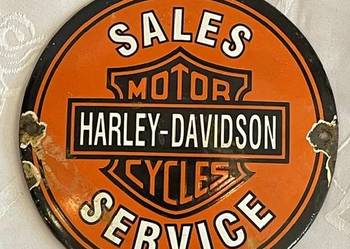 Emaliowany szyld Harley-Davidson Sales & Service – vintage, garaż