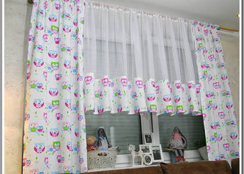 Nowy-Komplet firan do pokoiku dziecięcego wzór sowy. Nowy-Komplet firan do pokoiku dziecięcego wzór sowy.