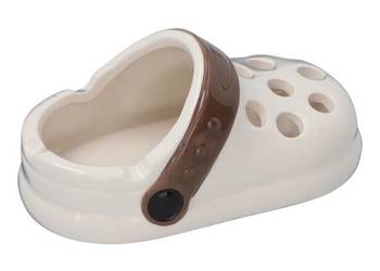 Kremowa Popielniczka z Brązowym Paskiem w Kształcie Klapka Buta typu Crocs
