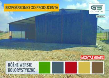 Garaż blaszany Grafitowy z zadaszeniem bocznym - GRZYWSTAL
