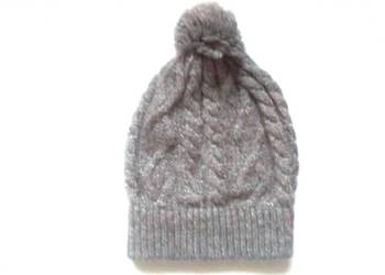 CZAPKA szara Damska srebrna r. M-L Pompon NOWA