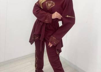 Paparazzi Fashion komplet damski bordo + pasek złote zdobienia oversize