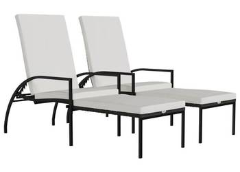 Leżaki z podnóżkiem, 2 szt., polirattanowe, brązowe（317631）