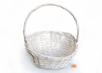 Koszyk rattanowy, biały, shabby chic, osłonka na doniczkę 35 x 28 cm