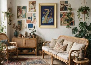 Obraz strukturalny w ramie Mid-Century Diana z jeleniem Kolaż 102x77 cm