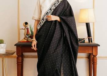 Czarne bawełniane sari saree  saari Bollywood Indie orient s