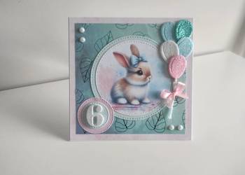 Kartka okolicznościowa ręcznie robiona na urodziny króliczek Kartka okolicznościowa ręcznie robiona na urodziny króliczek