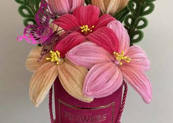 Flowerbox kwiatów z drucików - dekoracja / prezent