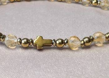 Bransoletka różaniec kamienie cytryn krzyżyk serduszko prezent pamiątka