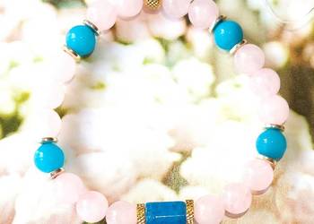 BRANSOLETKA KAMIEŃ KWARC RÓŻOWY APATYT AMAZONIT STAL 316L NA WYMIAR/16.5