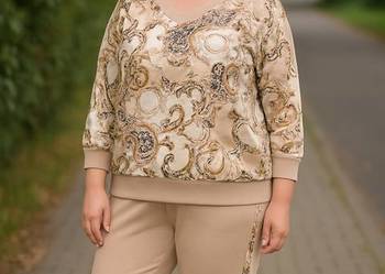 Komplet dres BAWEŁNA-SPODNIE LAMPAS+ BLUZA 3XL BIUST-144 cm BEŻ
