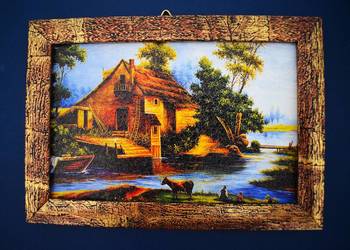 Mała reprodukcja malarska - Stary dom nad rzeką