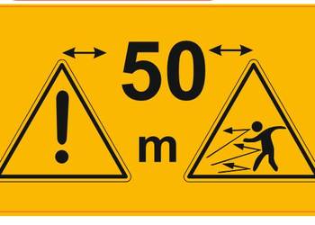 Naklejka znak ostrzegawczy zachowaj odstęp zagrożenie spadające przedmioty