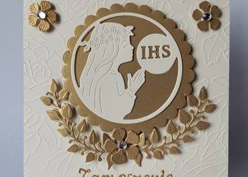 ZAPROSZENIA KOMUNIA DZIEWCZYNKA Z HOSTIĄ ŁUK – K4 – ECRI – ZŁOTO