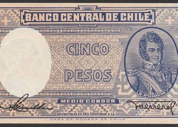 CHILE 5 PESOS 1947/58 - STAN BANKOWY UNC