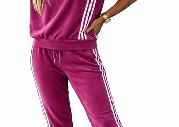 Dres damski welurowy modny komplet sportowy bluza + spodnie kieszenie