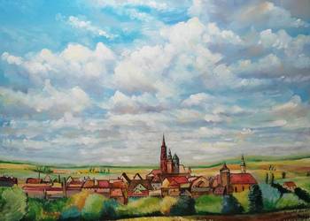 Lubań obraz olejny panorama miasta