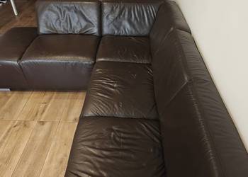 Kanapa rogowa skurzana brązowa