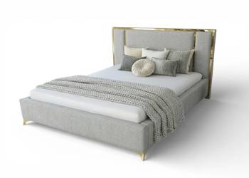 Łóżko Szare 140x200 sypialnia + pojemnik + stelaż Złota Srebrna rama