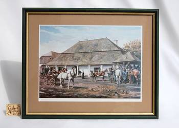 Andrzej Novak-Zempliński obraz druk z podpisem autografem konie zajazd