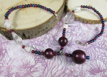 Naszyjnik biały fioletowy granatowy niebieski kula drewno eko handmade