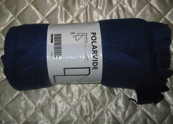 Kocyk Granatowy Polarowy z frędzlami - Nowy