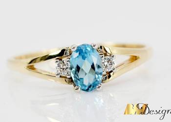 Pierścionek z topazem i diamentami, pierścionek zaręczynowy z żółtego złota