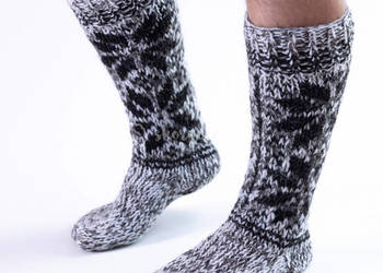 Wełniane skarpetki z góralskim wzorem szary melanż, uniwersalne